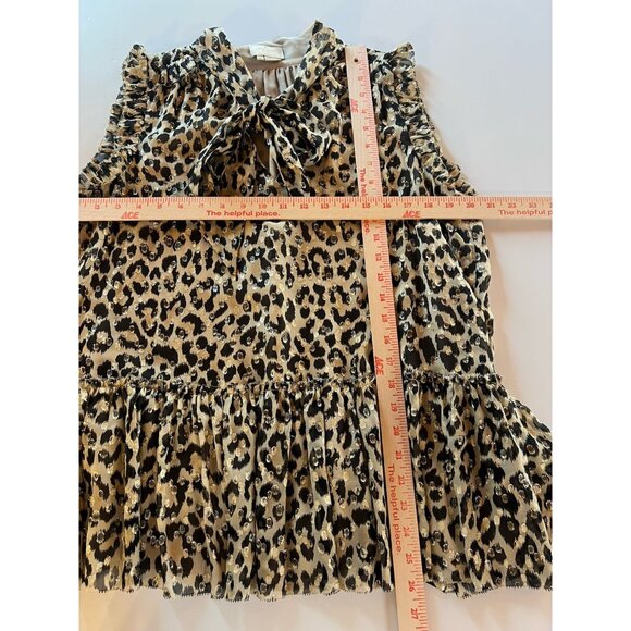 KATE SPADE leopard animal print metallic ruffle sleeveless blouse peplum tie L - Picture 6 of 8